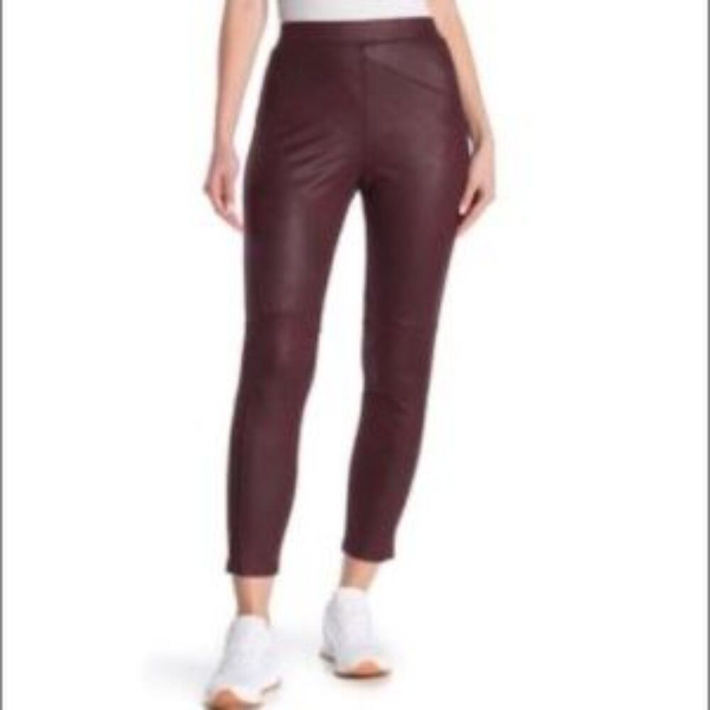 FREE PEOPLE SIZE XS LEATHER SUEDE LOOK LEGGINGS REDDISH BROWN BOHO NWOT FESTIVAL